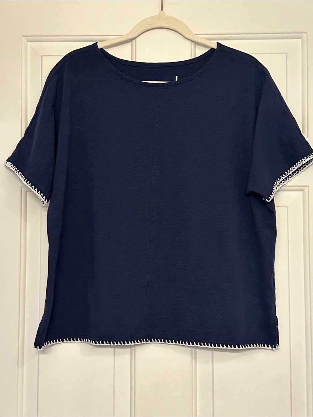 Jason Wu Navy Short Sleeve Boxy Top with White Trim